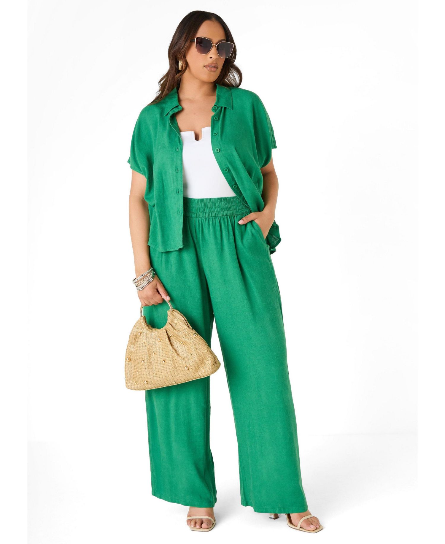 Women's Plus Size Linen Blend Pull On Pants
