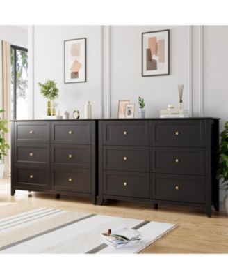 2 Set of 6 Drawers Dresser for Bedroom, 54" Modern Storage Chest with Painted Finish, Tall Organizer with Deep Drawers for Living Room, Closet