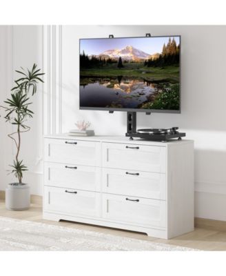 Modern TV Stand with Height Adjustable Mount, 6 Drawer Storage Dresser, Fits 32-80 Inch TVs, Entertainment Console Table for Bedroom