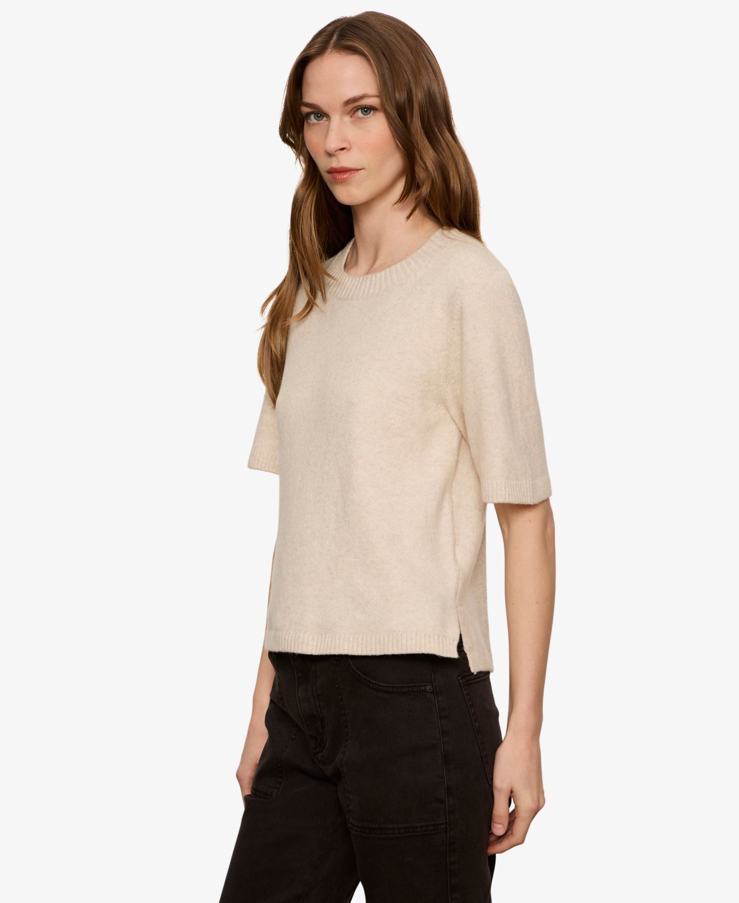 Petite Short-Sleeve Crewneck Sweater