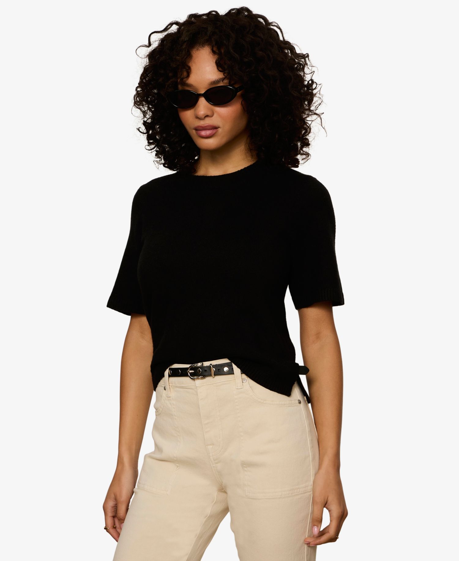 Petite Short-Sleeve Crewneck Sweater