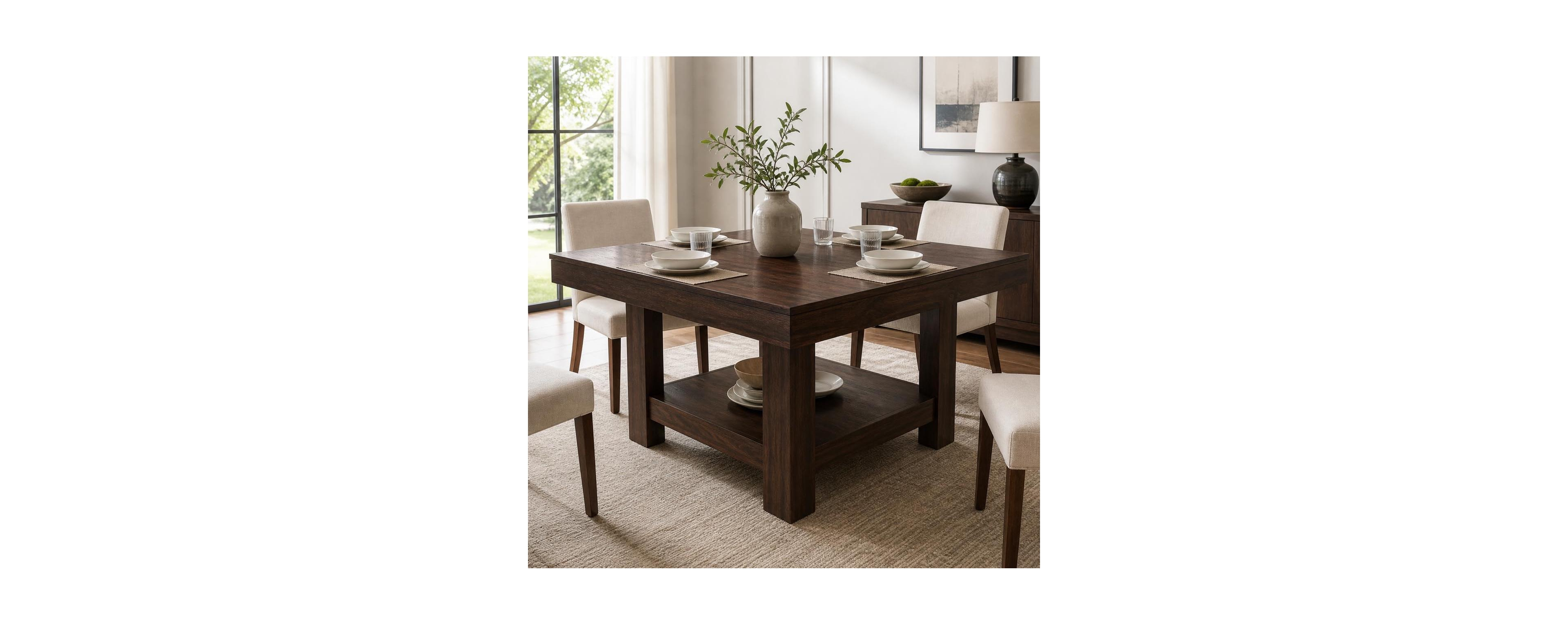 homfan 47.2 Inch Square Dining Table 2 Tier Storage Shelf, Waterproof Dining Table with Anti Wobble Triangle Legs, Seats 4 to 6