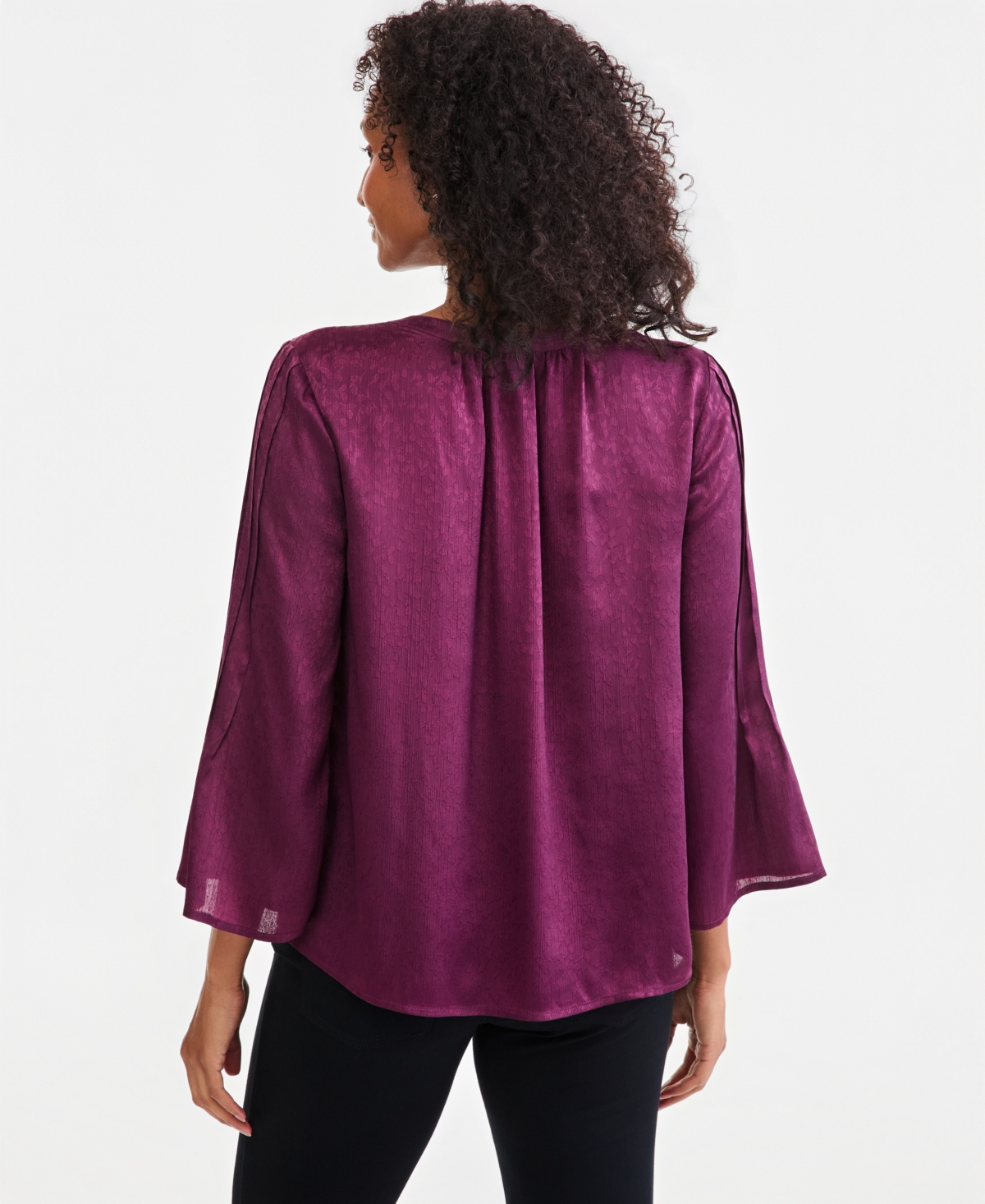 Style & Co Women's Satin Bell-Sleeve Pintuck Blouse, Macy's Exclusive