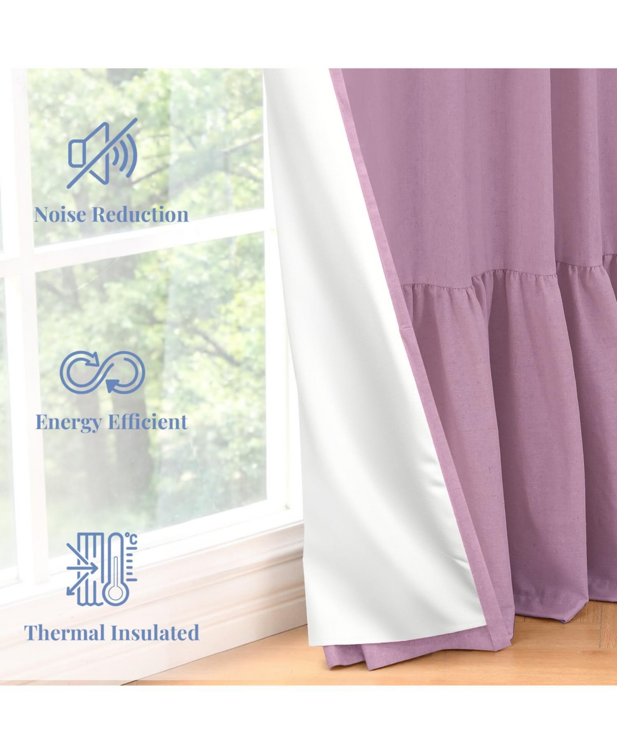 Awesome Home 100% Blackout Cotton Blend Ruffle Curtains Pair