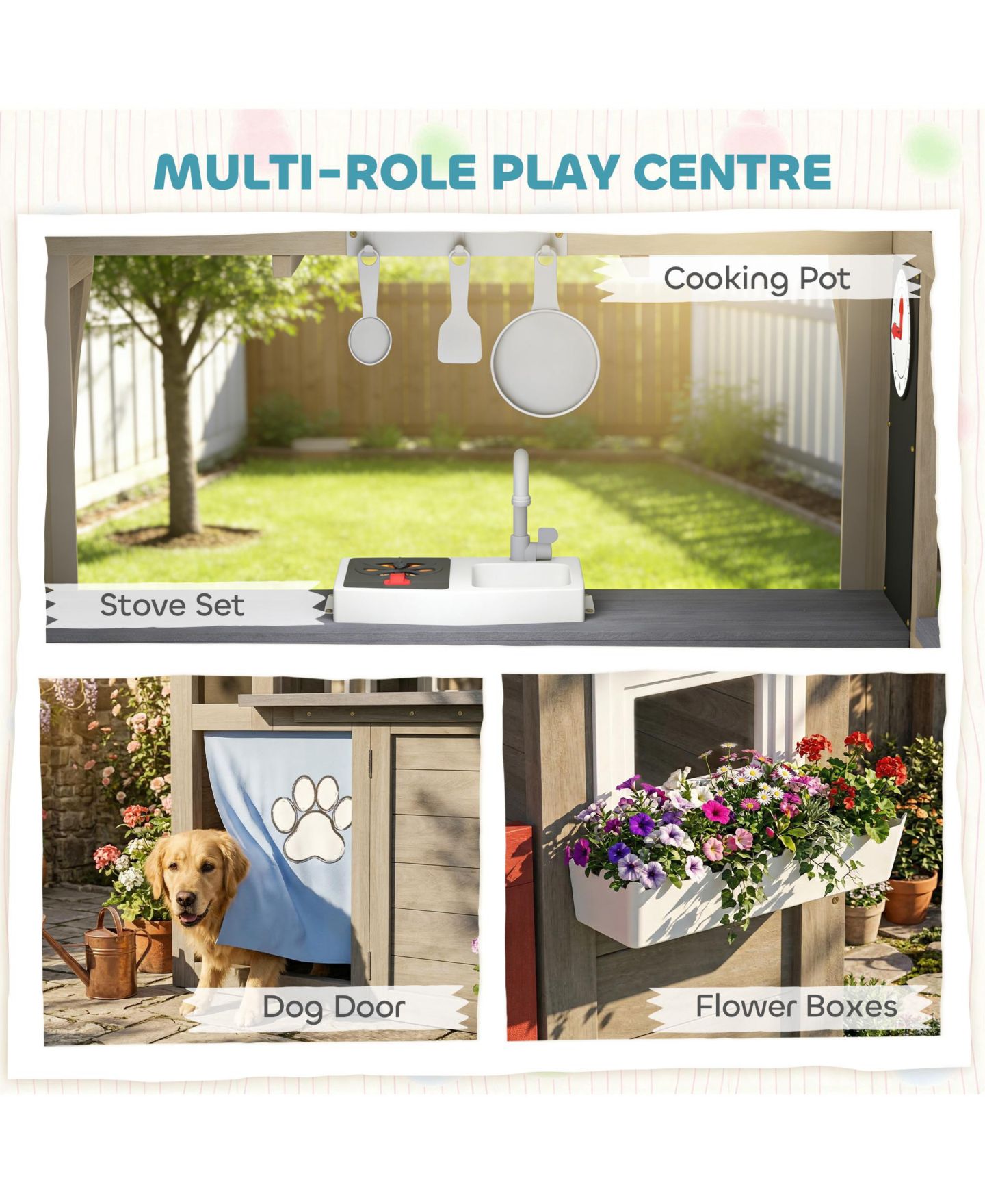 Детские игрушки Qaba Dog Door Outdoor Playhouse with Stove Set, от 2 лет, цвет: Серый — фото 4