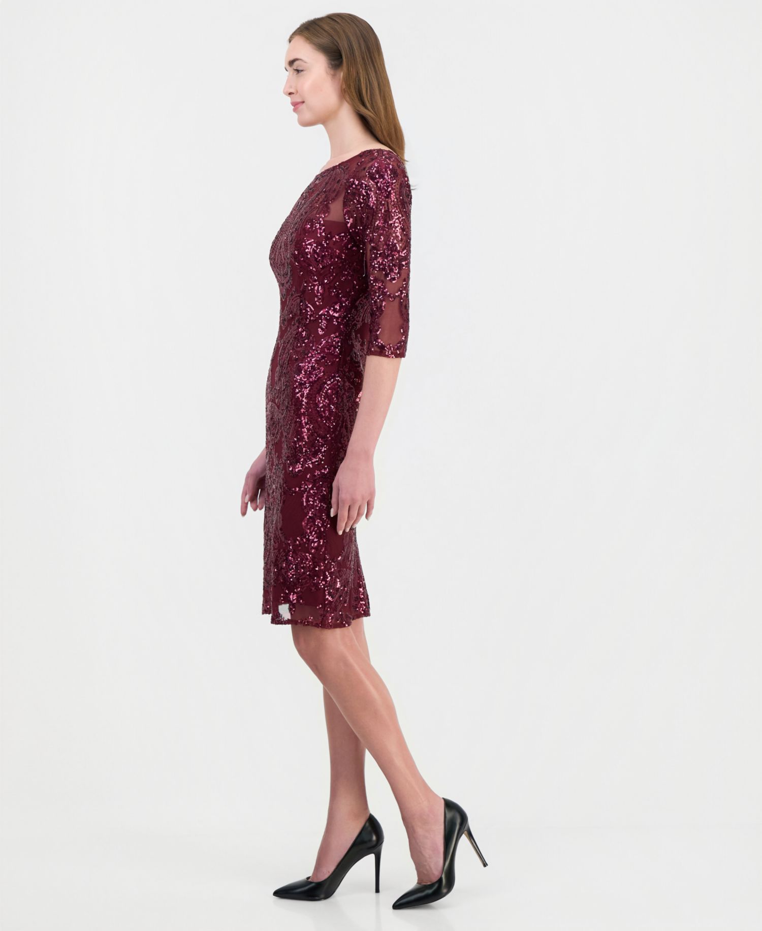 Women's Beaded 3/4-Sleeve Sheath Dress