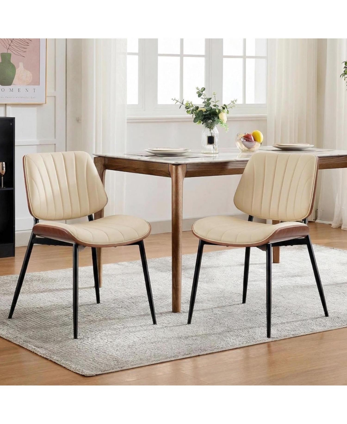 gaomon Dining Chairs Set of 2,Mid-Century Modern Upholstered Retro Pu Leather Kitchen with Walnut Bentwood Back and Metal Legs Adjustable