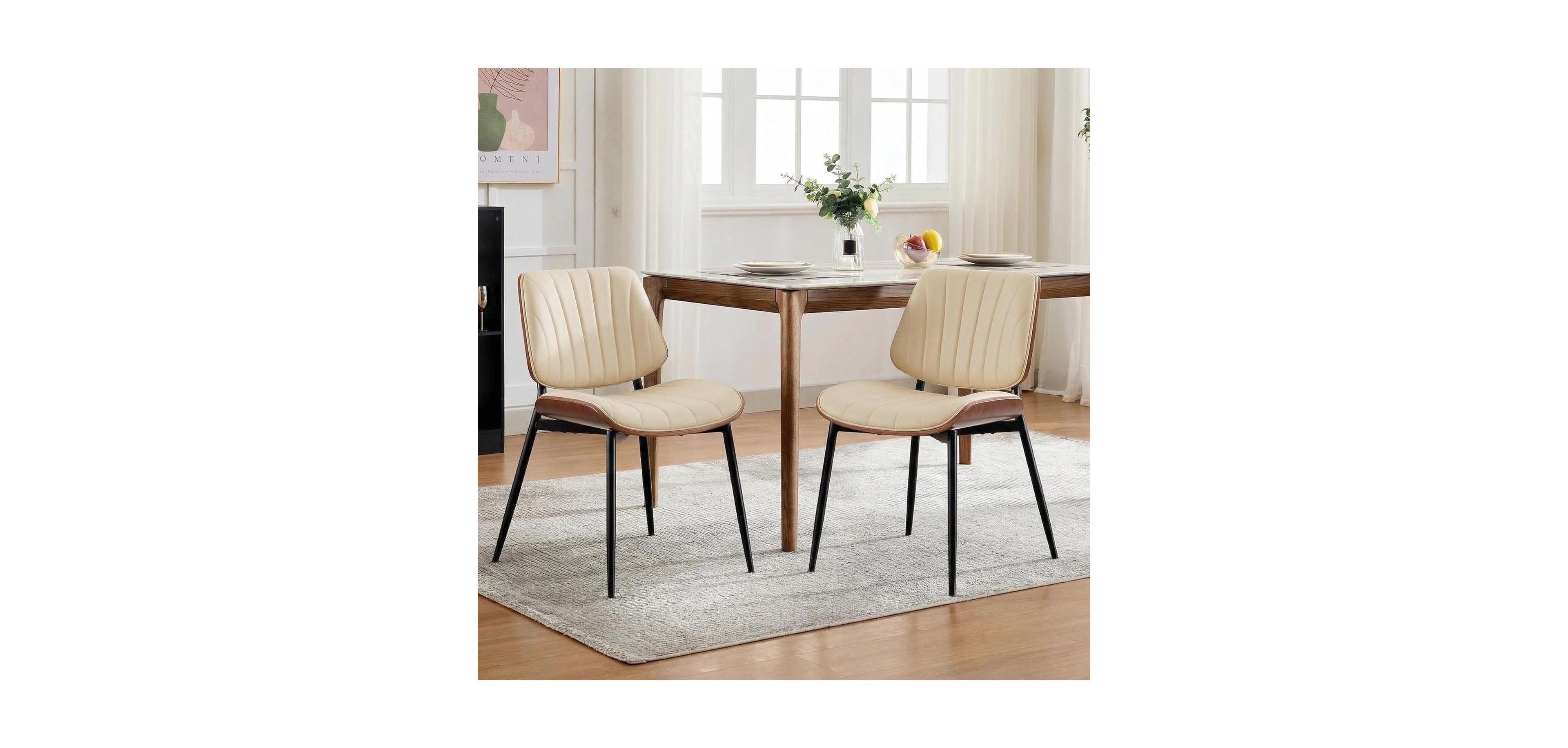 gaomon Dining Chairs Set of 2,Mid-Century Modern Upholstered Retro Pu Leather Kitchen with Walnut Bentwood Back and Metal Legs Adjustable