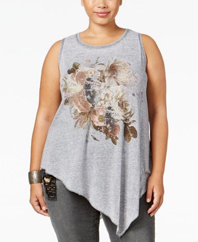 mblm by Tess Holliday Trendy Plus Size Asymmetrical Graphic Tank Top