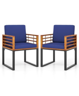 Acacia Wood Outdoor Dining Chairs Set of 2 with Soft Cushions