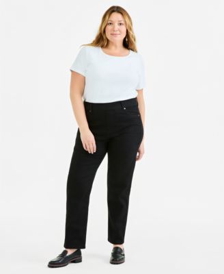 Plus Size Pull-On Shaping High-Rise Straight-Leg Jeans