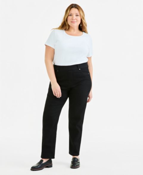 Женские джинсы Style & Co Plus Size Shaping Pull-On Straight, цвет: Чёрный