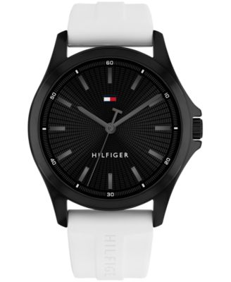 Tommy Hilfiger Mens Quartz White Silicone Strap Watch 42mm - Black 95$