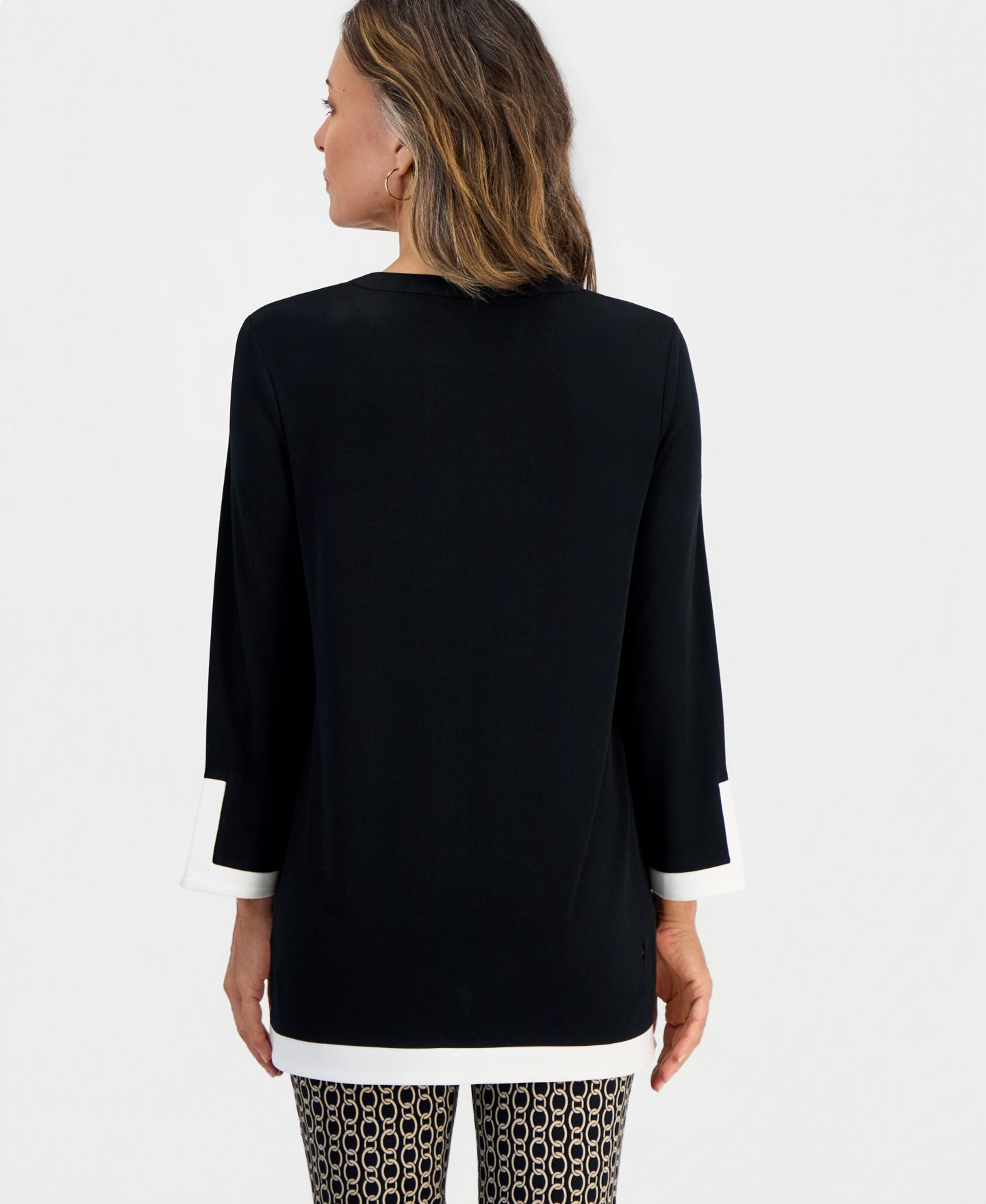 JM Collection Petite 3/4-Sleeve Split Neck Tunic, цвет: Глубокий чёрный — фото 3