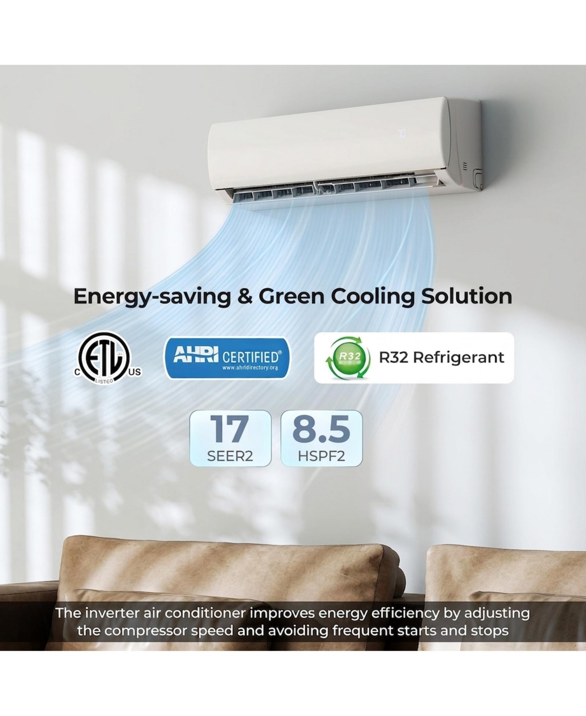 Sugift 17000 Btu 17 SEER2 208/230V Wifi Ductless Mini Split Air Conditioner Heat Pump System