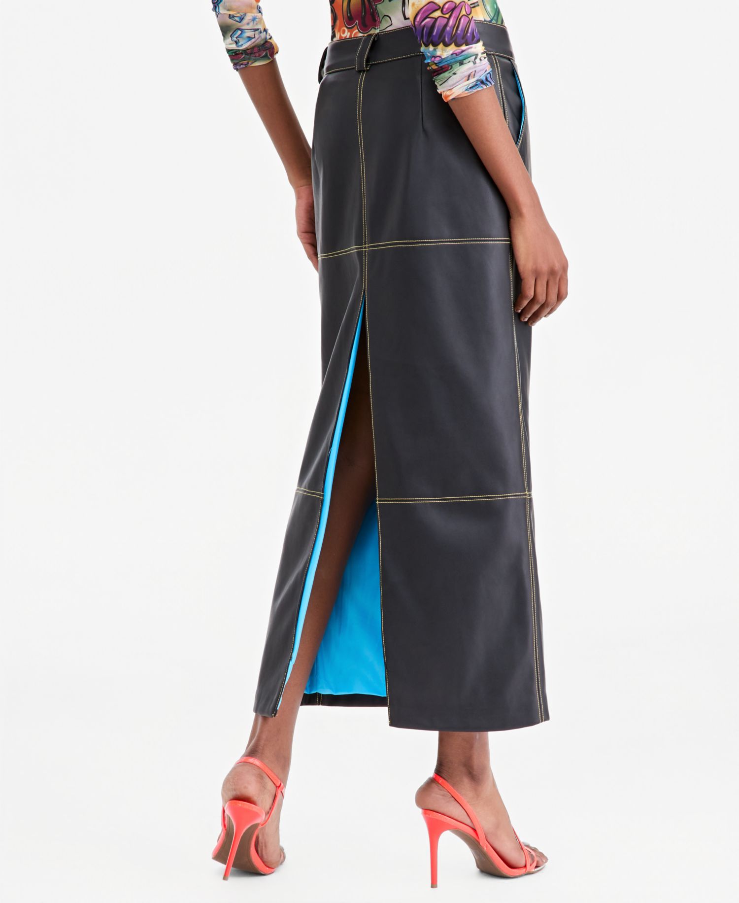 Women's High-Slit Faux-Leather Maxi Skirt