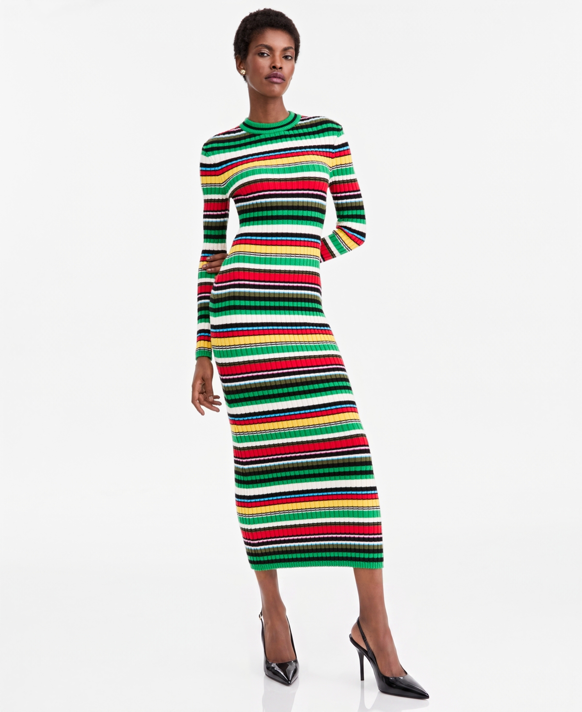 Theophilio X Macy's Women's Long-Sleeve Ribbed Striped Sweater Dress, Exclusive