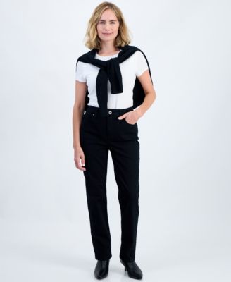 Petite High-Rise Natural Straight-Leg Jeans