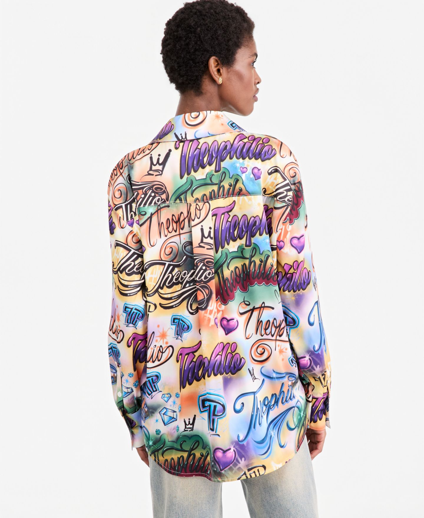Женская рубашка Theophilio | Macy's Oversized Graffiti Print Button-Up — фото 4
