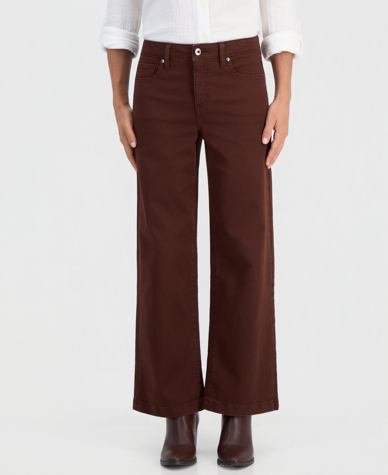 Petite High-Waist Wide-Leg Cotton-Blend Pants