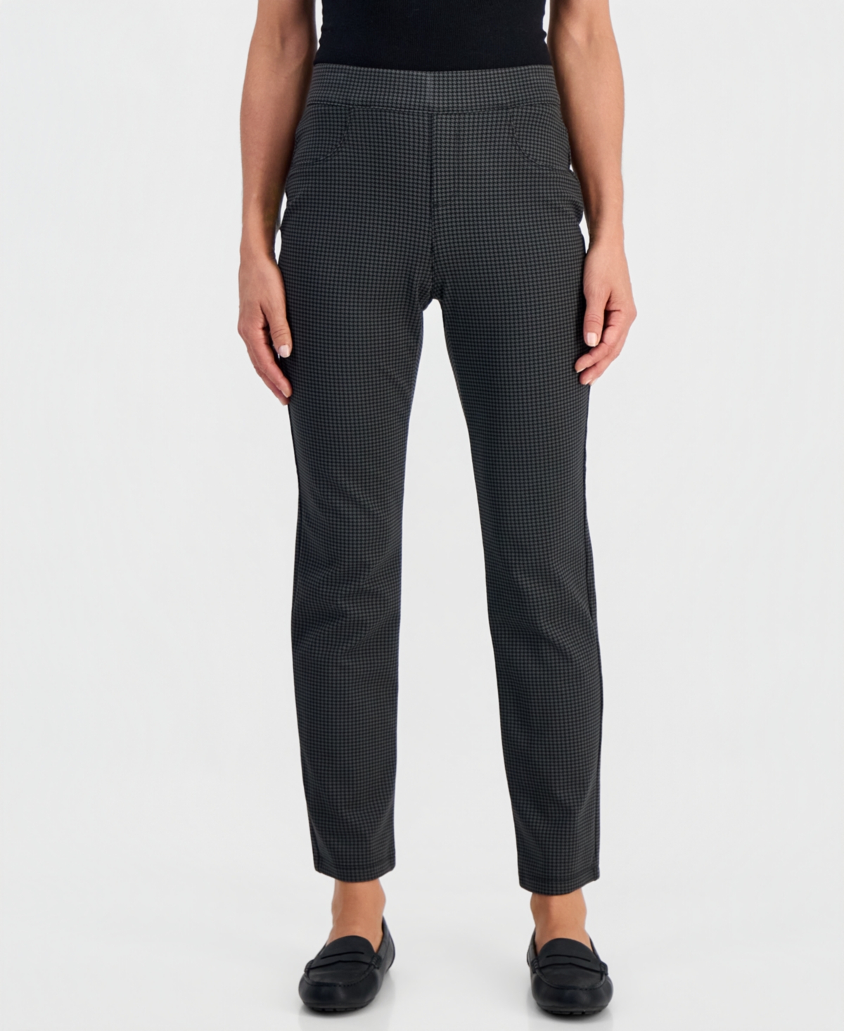 Style & Co Petite Houndstooth-Print High-Rise Pull-On Pants, Macy's Exclusive
