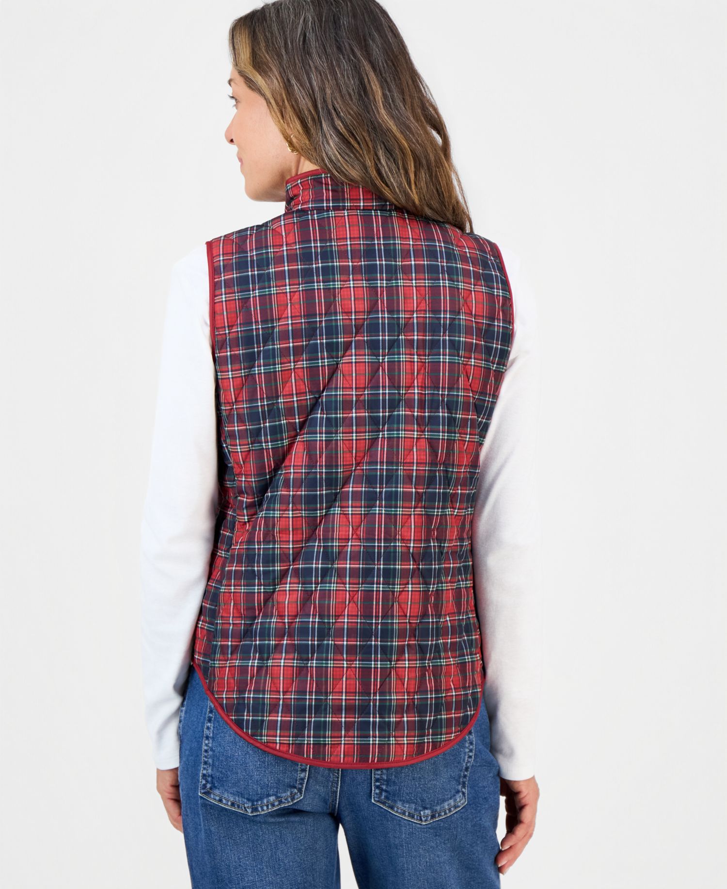 Petite Quilted Plaid Puffer Vest, Macy's Exclusive