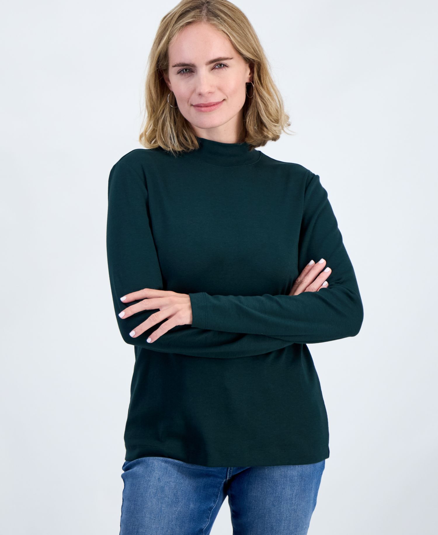 Petite Mock-Neck Cotton Long-Sleeve T-Shirt