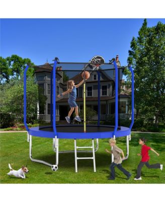 Trampoline with Basketball Hoop, ASTM Approved Reinforced Type Outdoor Trampoline with Enclosure Net