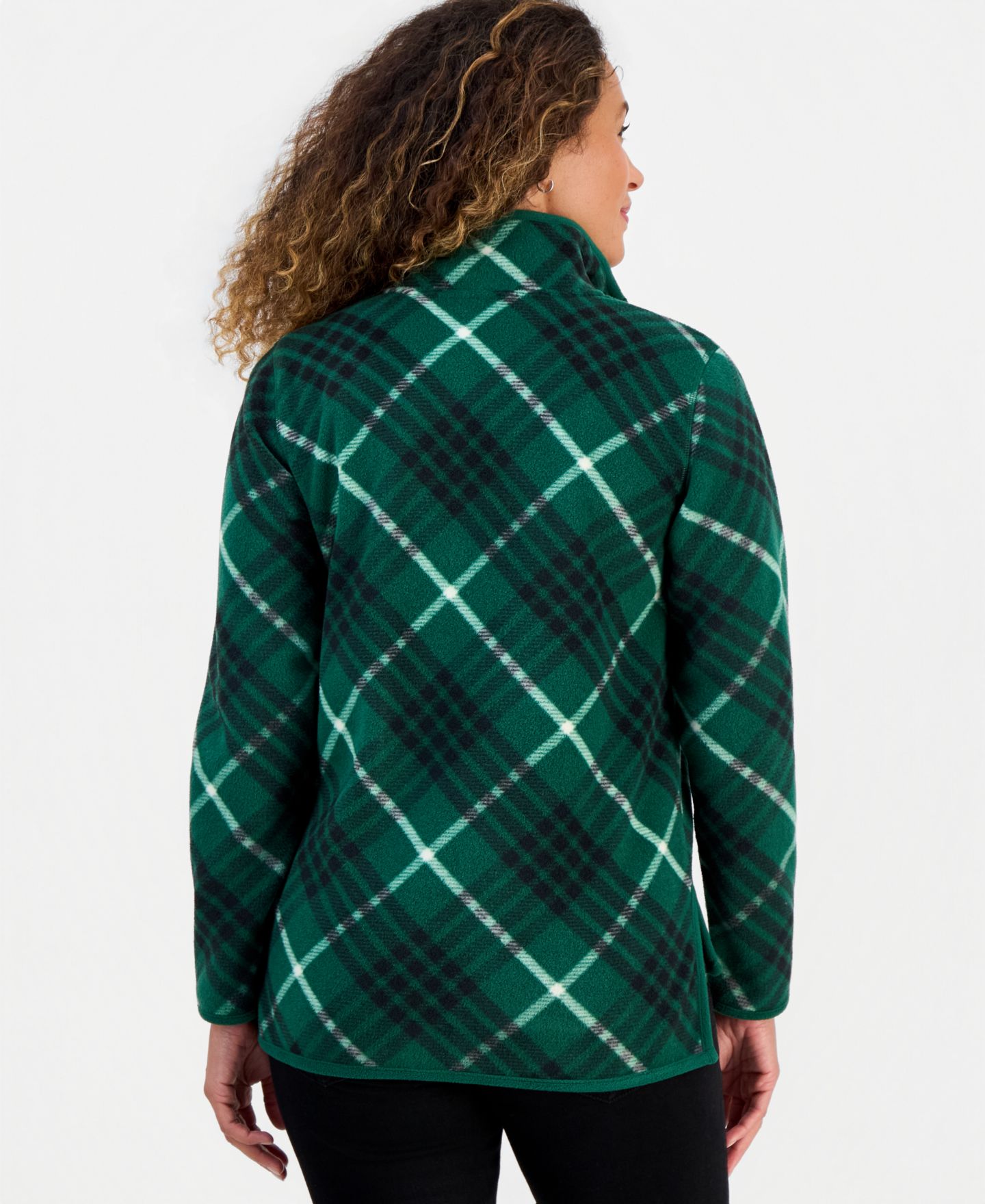 Женский свитер Style & Co Petite Quarter-Zip Polar Fleece Tunic Plaid Pullover, цвет: Calypso — фото 2