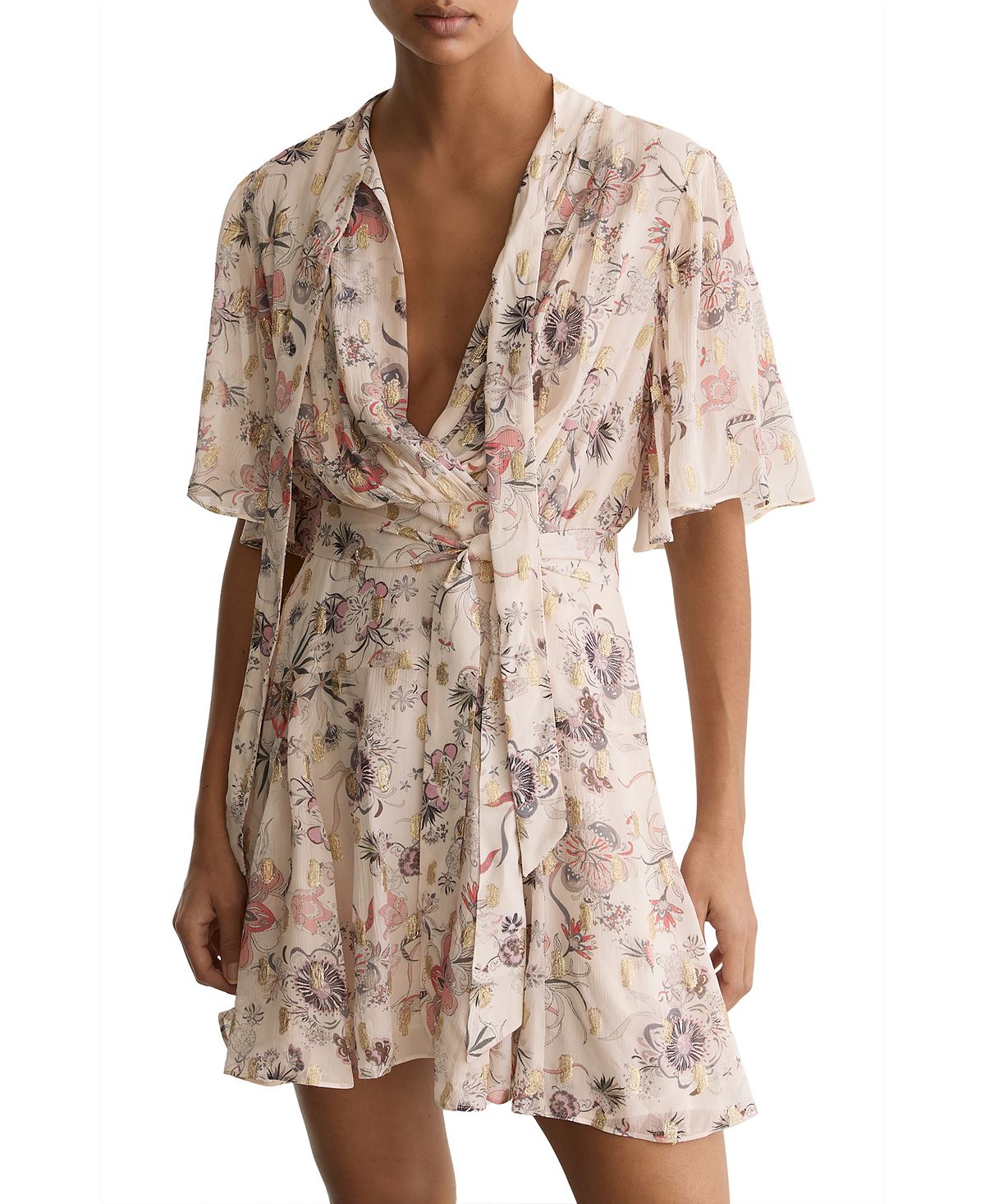 REISS Women's Metallic-Floral Flippy Mini Dress view 2 — MAYCSS fashion products