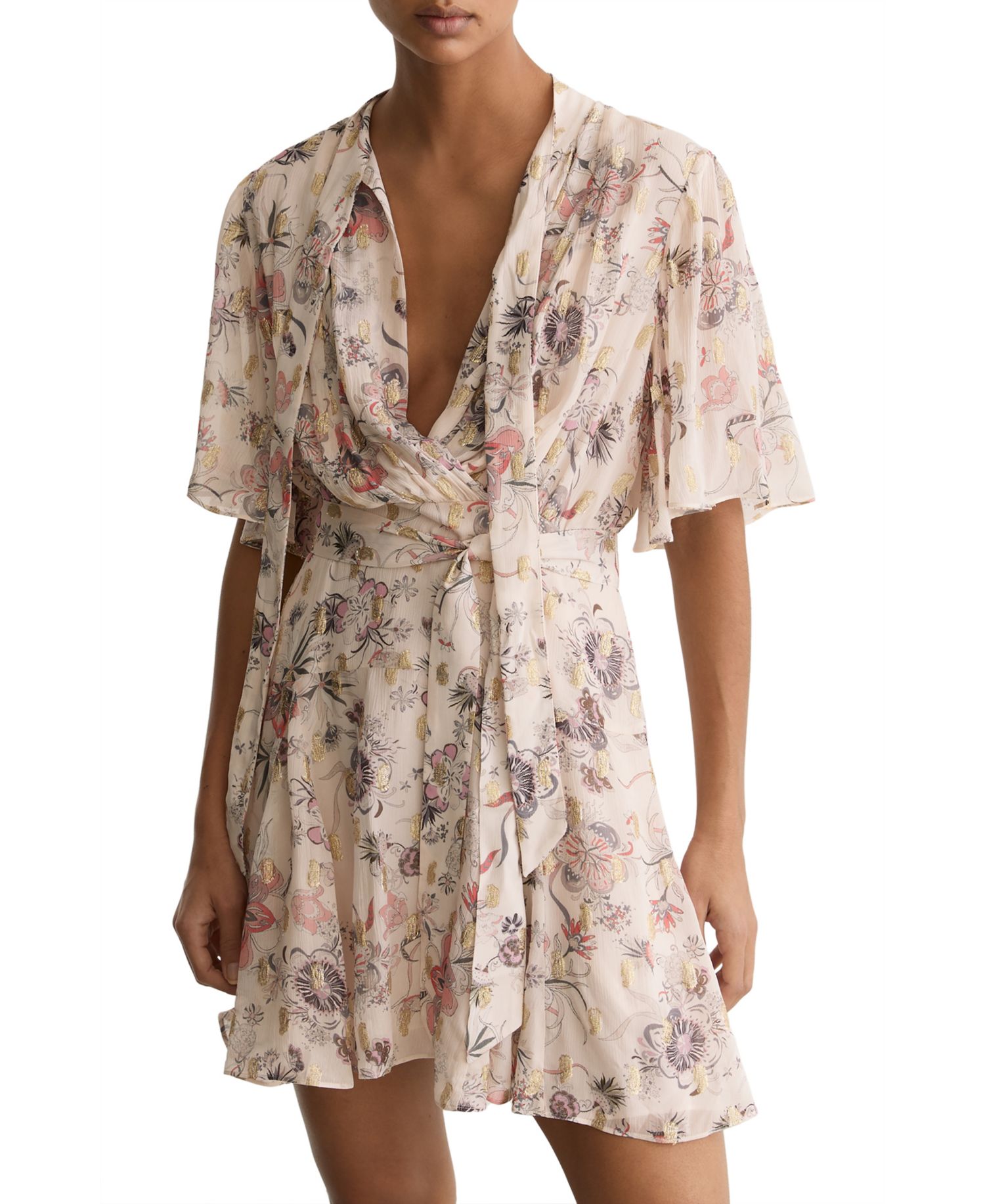 Women's Metallic-Floral Flippy Mini Dress