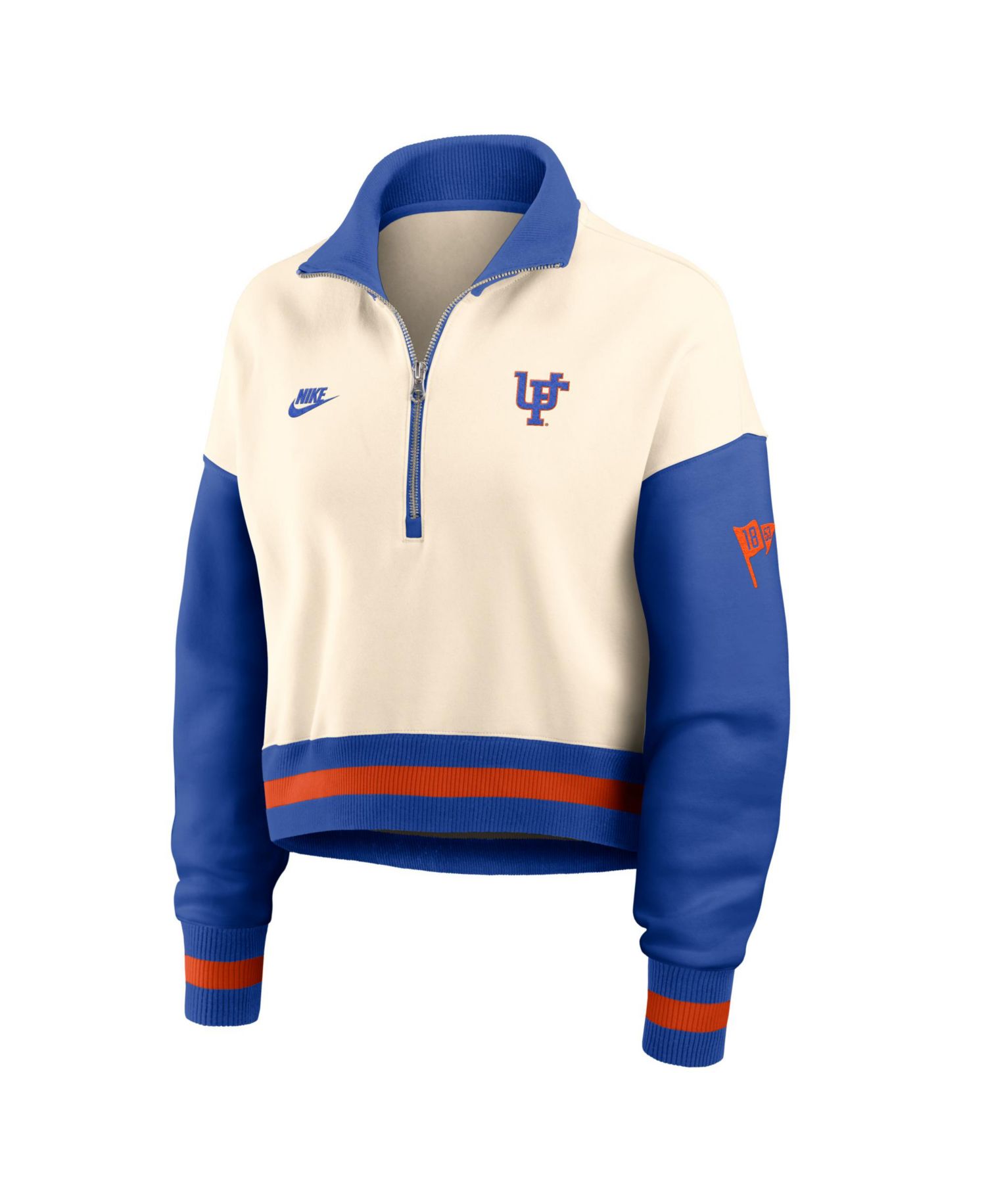 Women's Natural/Royal Florida Gators Oversized Legacy Color Block Cropped Quarter-Zip Pullover Sweatshirt
