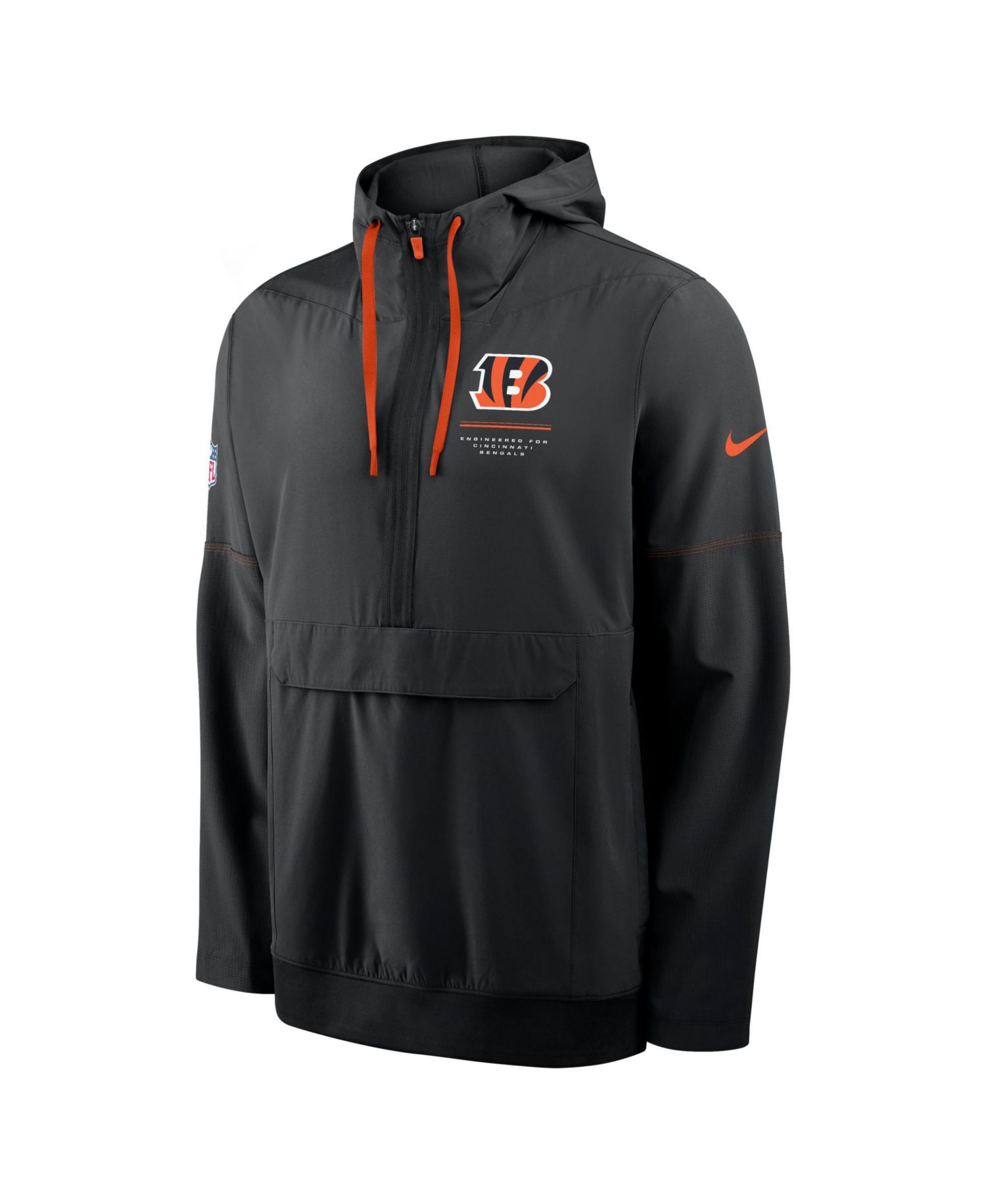 Men's Black Cincinnati Bengals Sideline Anorak Half-Zip Hooded Jacket
