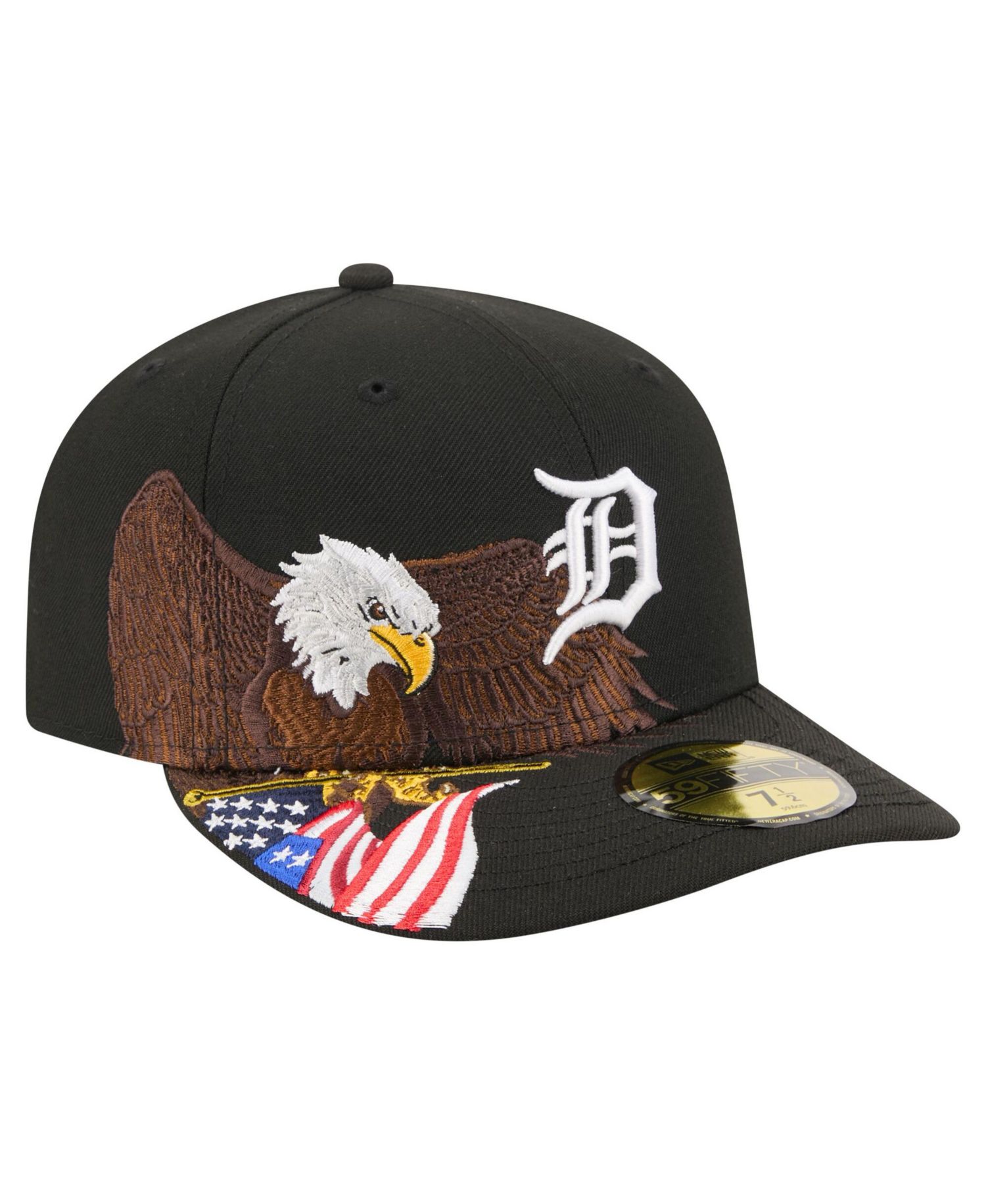 Men's Black Detroit Tigers Americana Bald Eagle Pre-Curved 59FIFTY Fitted Hat