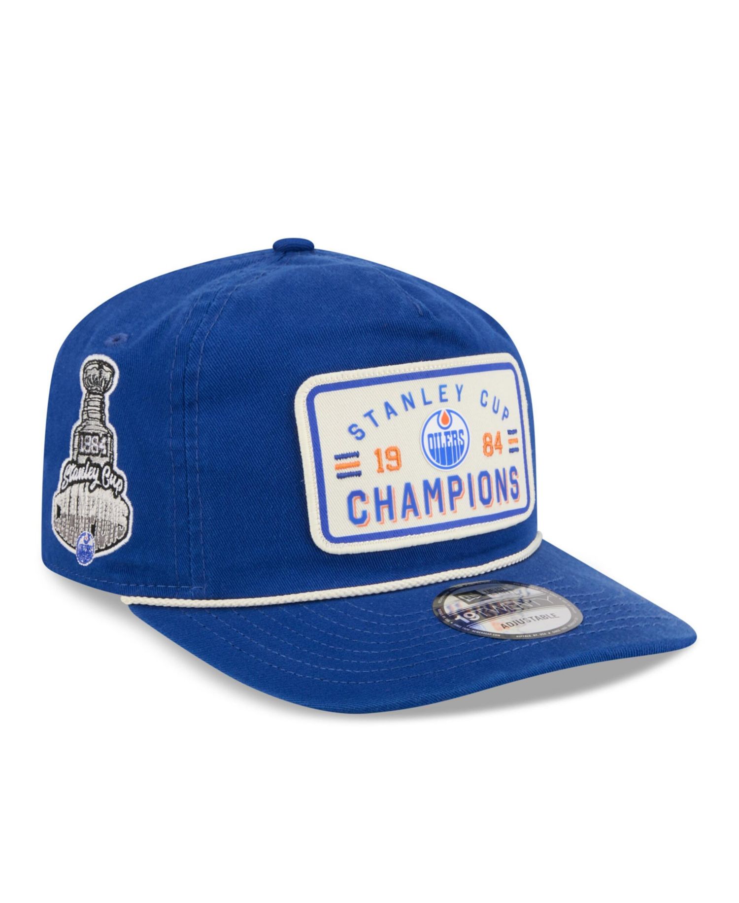 Men's Royal Edmonton Oilers Throwback Stanley Cup Champions Side Patch 19TWENTY Adjustable Hat