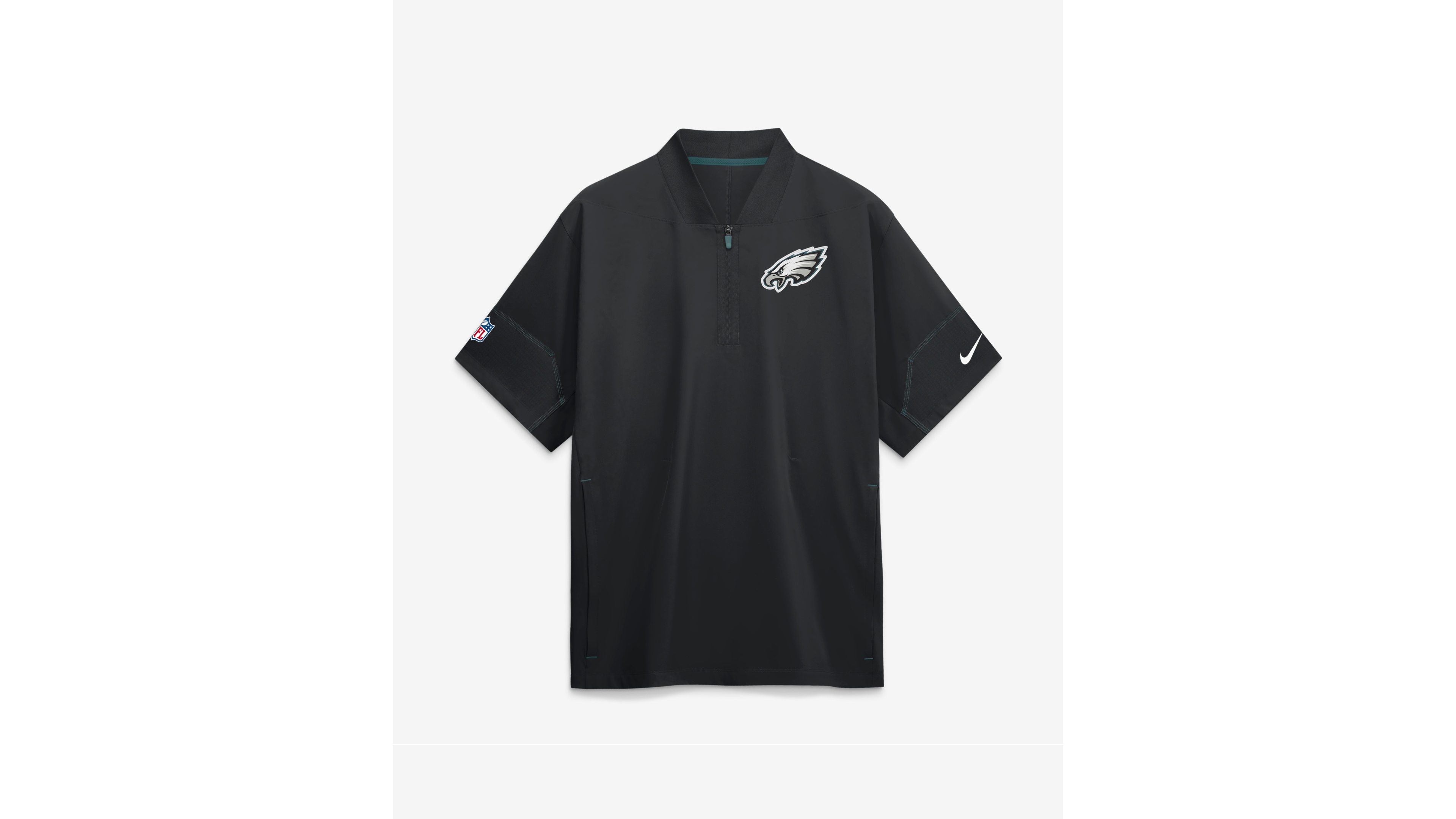 Nike Men's Black Philadelphia Eagles Sideline Short Sleeve Quarter-Zip Coaches Jacket