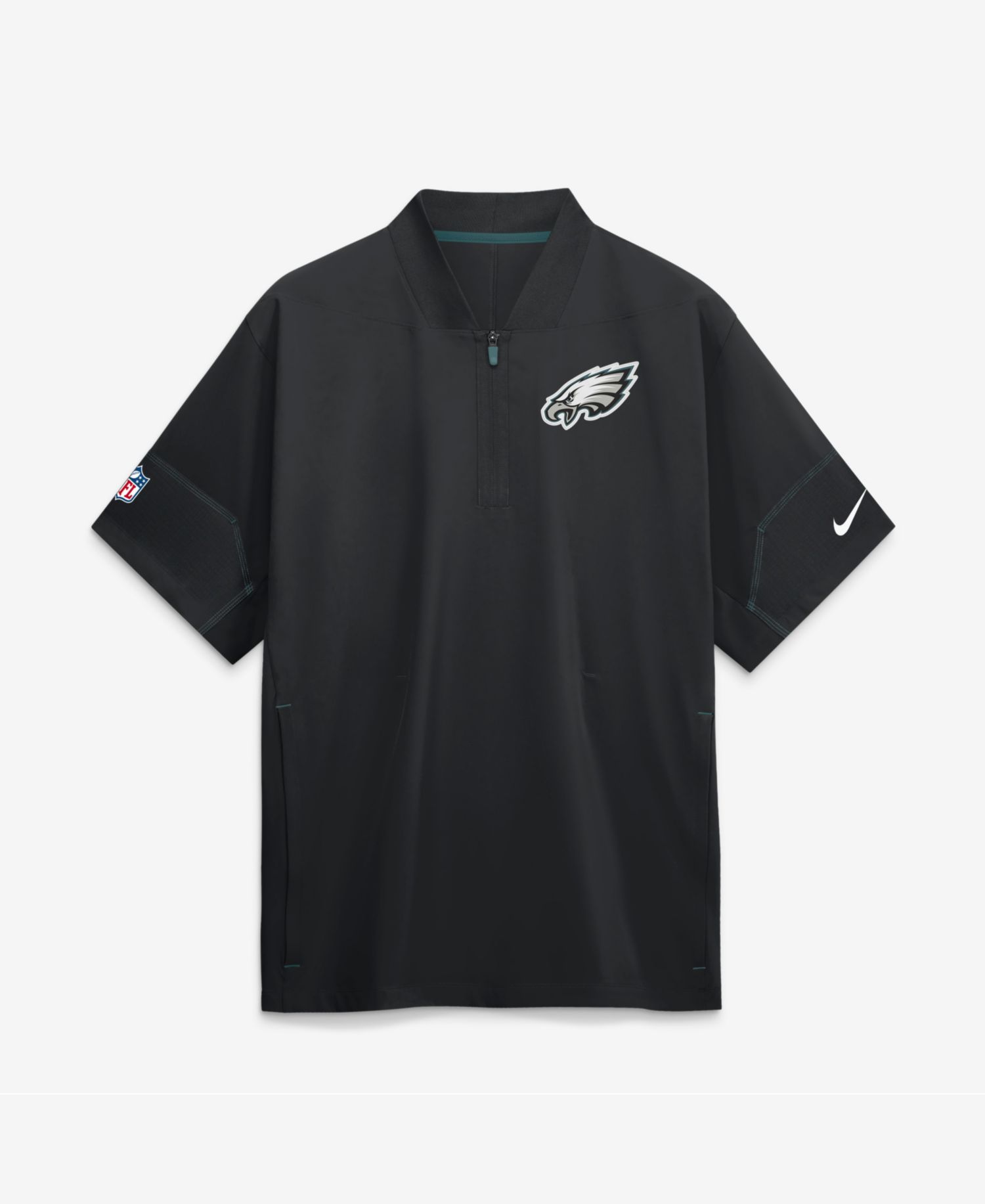 Men's Black Philadelphia Eagles Sideline Short Sleeve Quarter-Zip Coaches Jacket