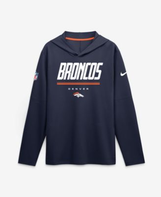 Men's Navy Denver Broncos Sideline Lightweight Long Sleeve Hooded Dri-FIT T-Shirt
