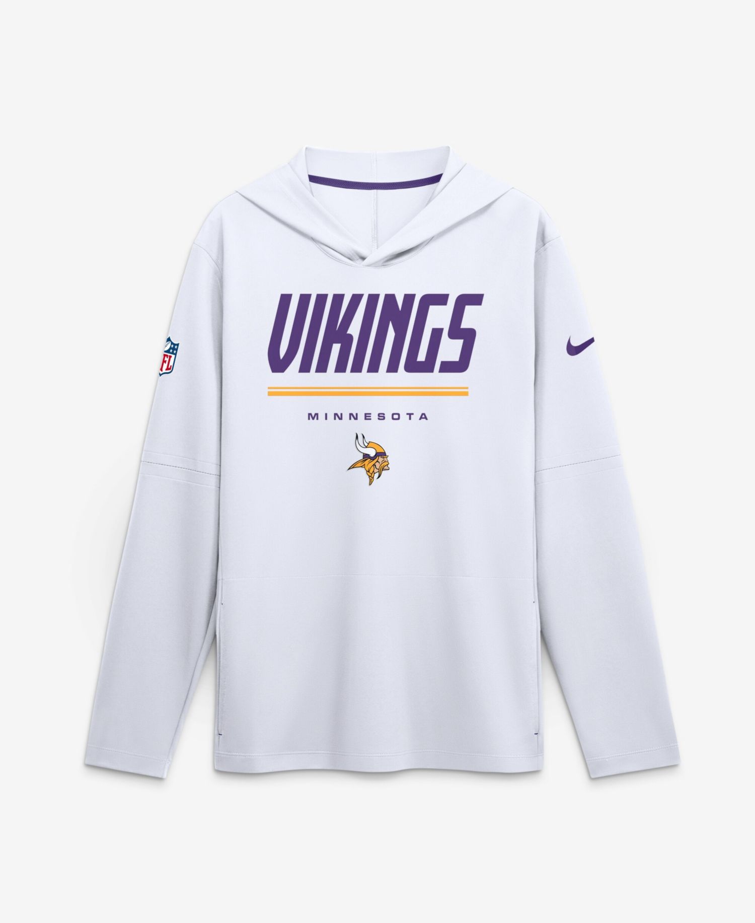 Men's White Minnesota Vikings Sideline Lightweight Long Sleeve Hooded Dri-FIT T-Shirt