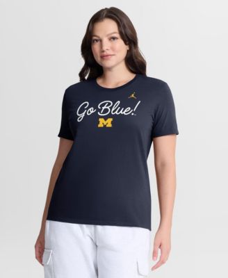 Women's Navy Michigan Wolverines Script Mantra Logo T-Shirt