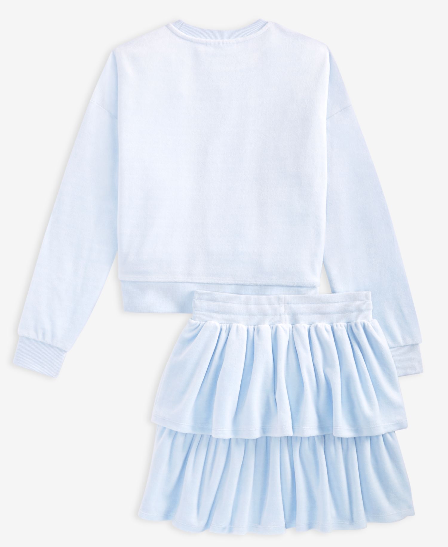 Girls' XS-XL Bow Crewneck Velour Sweatshirt and Ruffle Skirt, 2-Piece Set