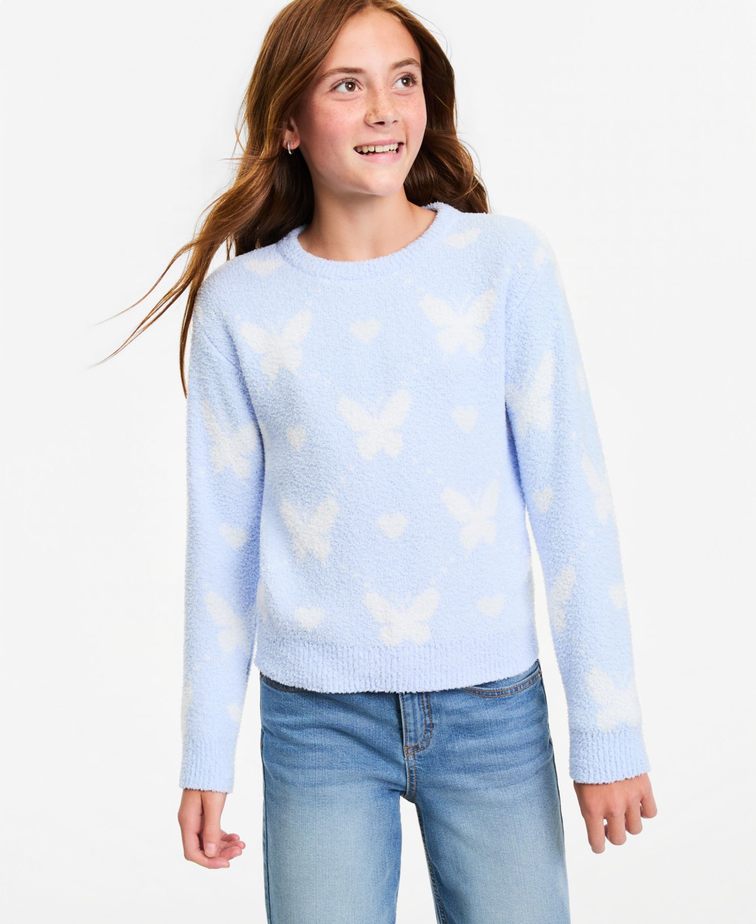 Girls' XS-XL Crewneck Butterfly Sweater