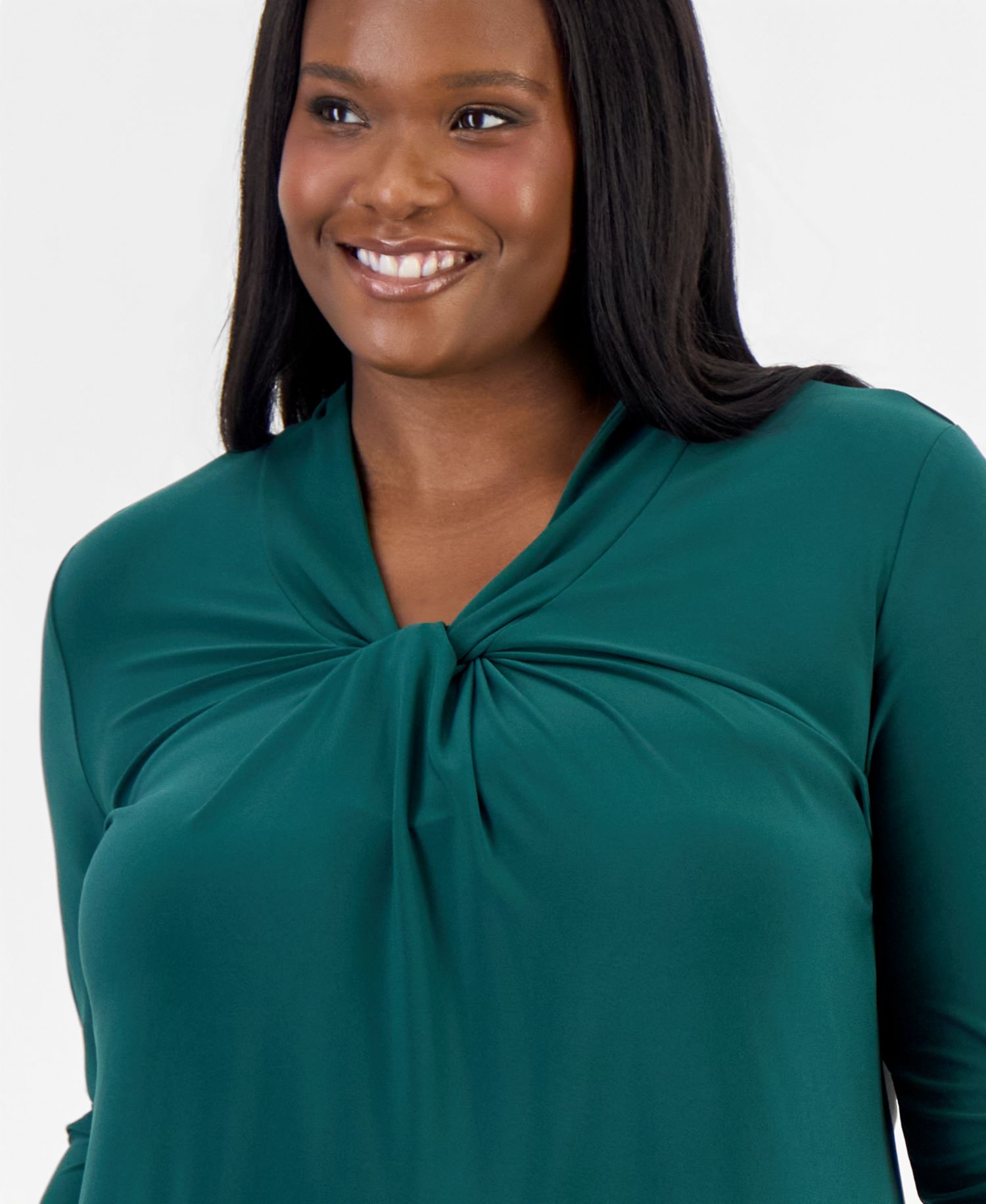 Plus Size Knot-Front 3/4-Sleeve Blouse