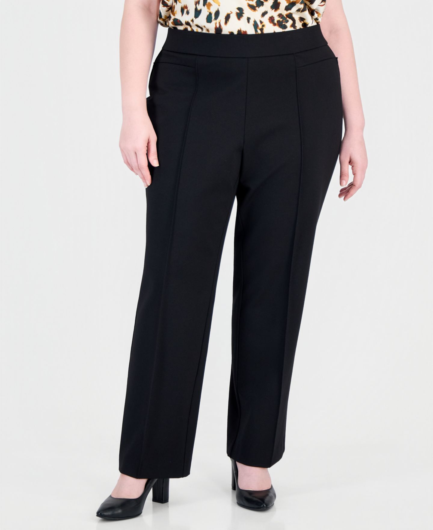 Женские брюки Kasper Plus Size Pull-On Mid-Rise Compression Trousers, цвет: Чёрный — фото 3