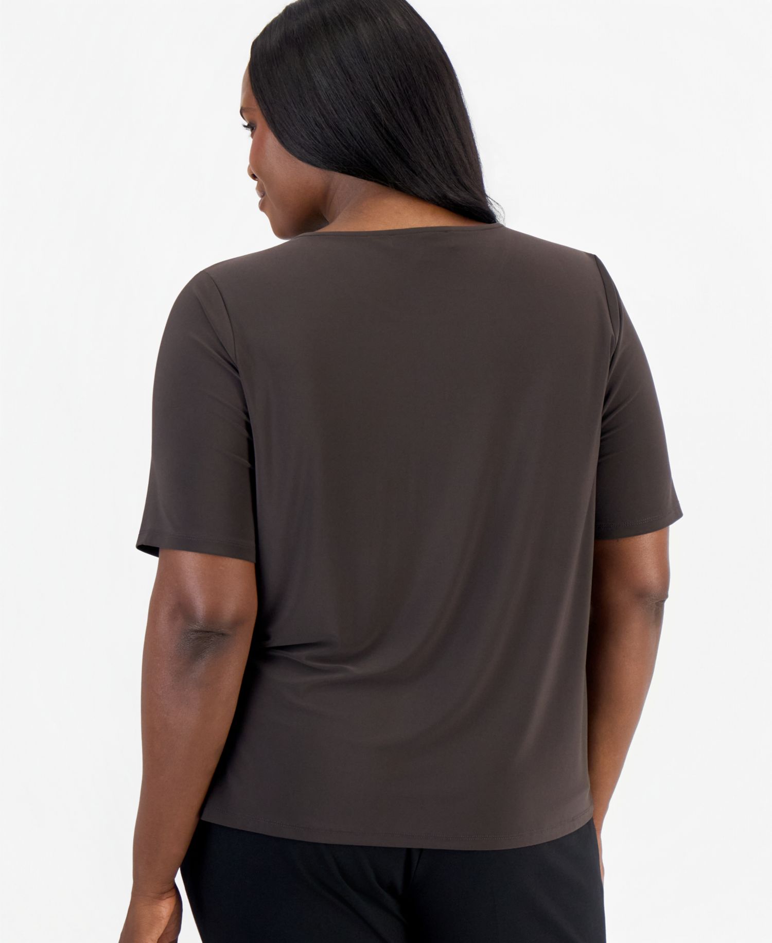 Plus Size Box-Pleat Elbow-Sleeve Blouse