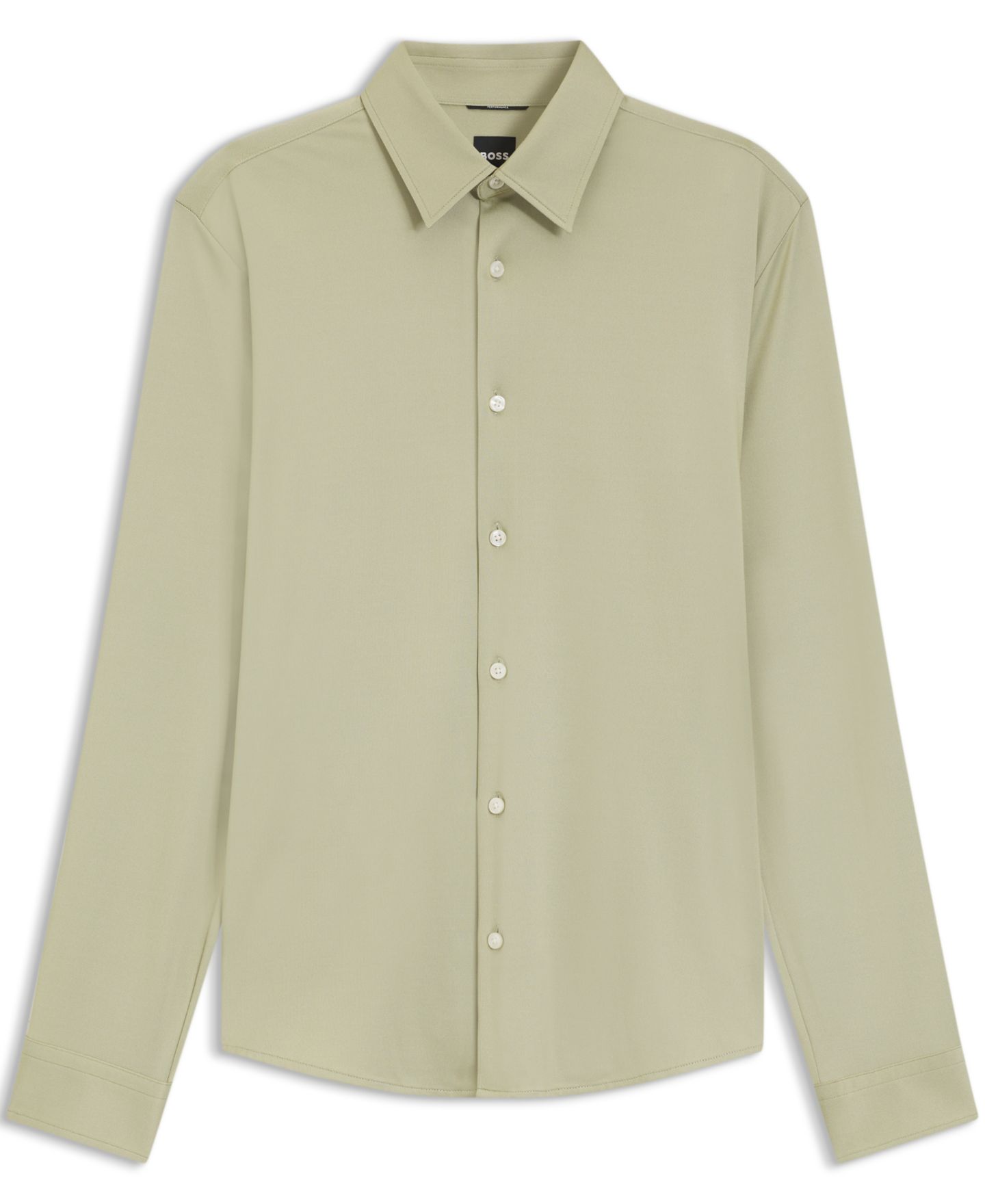 Мужская рубашка Hugo Boss Structured Performance-Stretch Slim-Fit Dress Shirt, цвет: Тёмный бежевый — фото 2