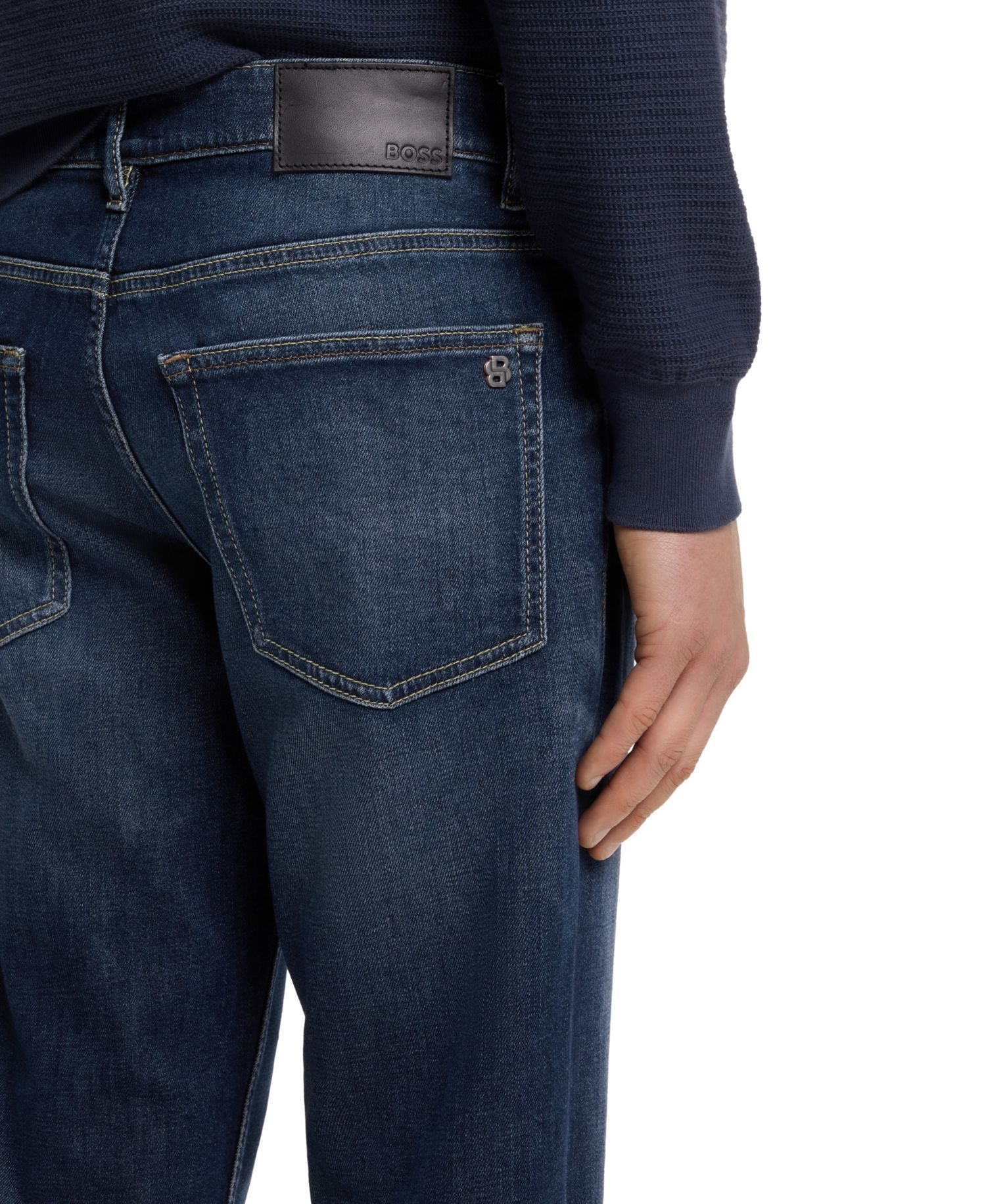Men's Stretch Cotton Contrast Stitching Tapered-Fit Jeans