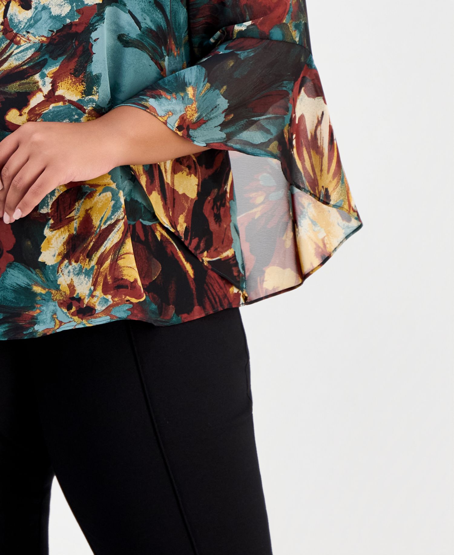 Plus Size 3/4-Sleeve Ruffled Floral-Print Blouse