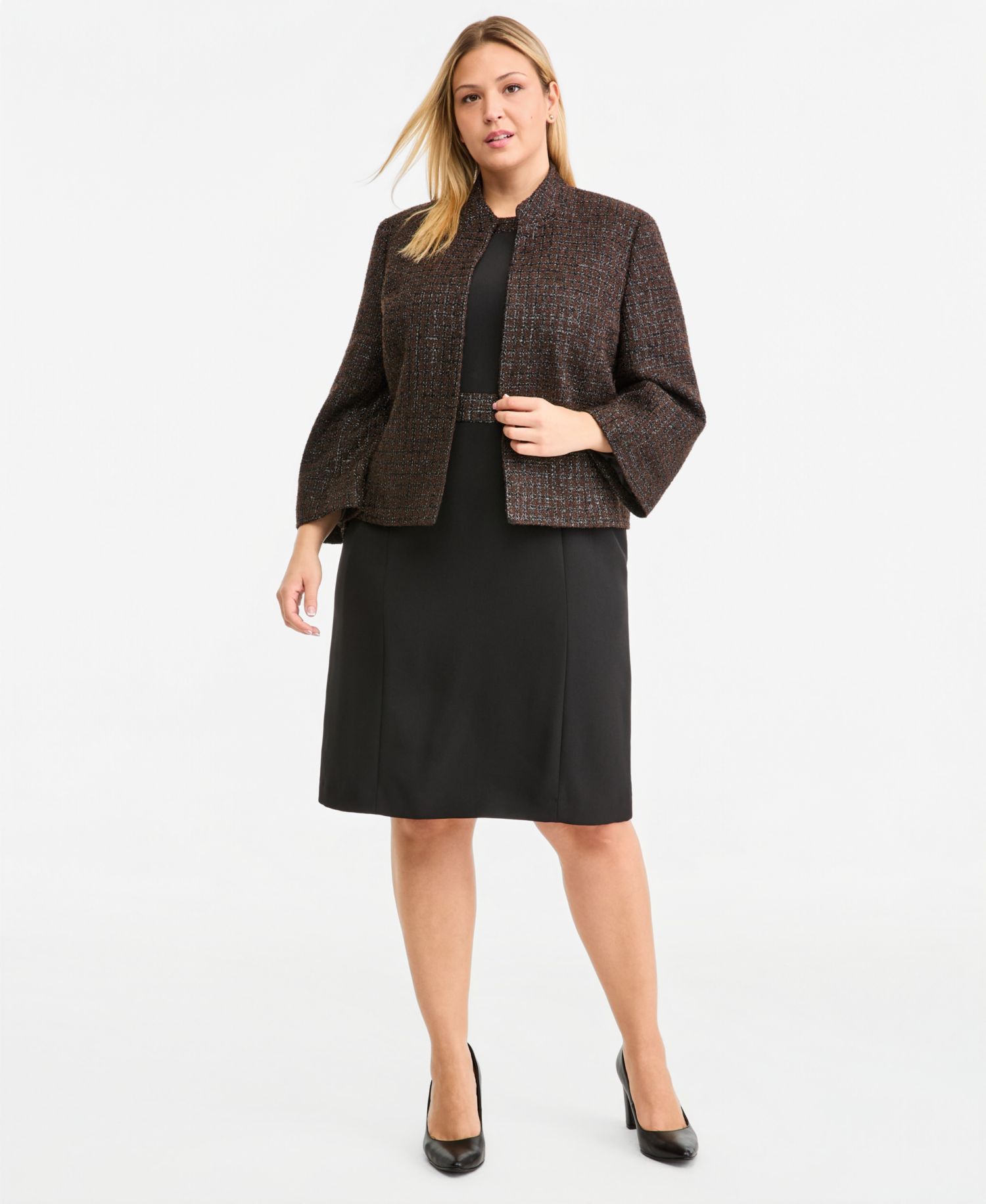 Plus Size Stand Collar Bell-Sleeve Open-Front Jacket