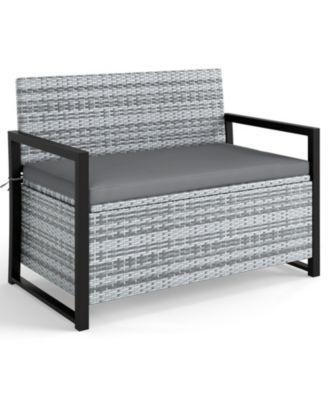 Outdoor Wicker Storage Bench Loveseat with Hidden Compartment